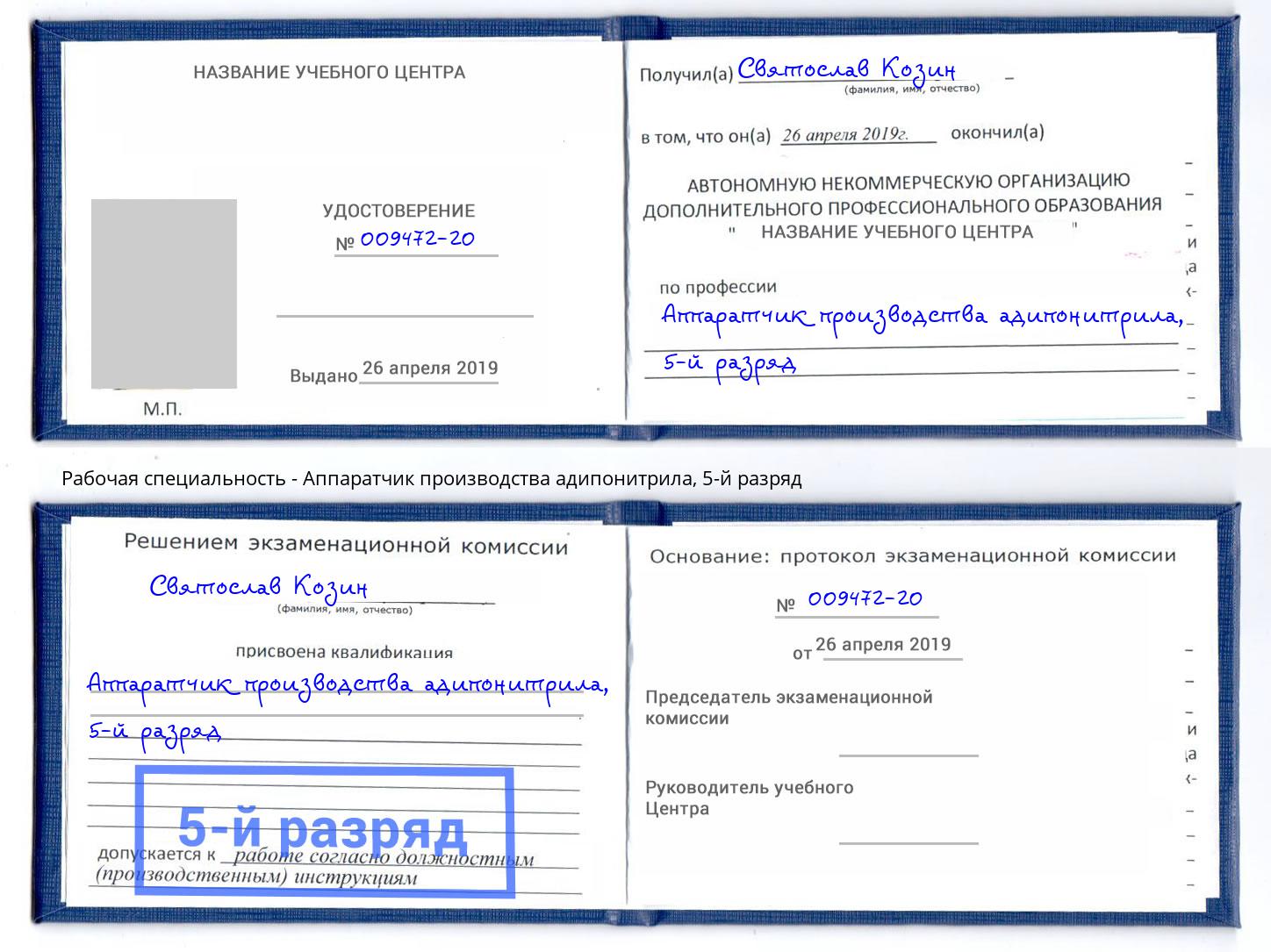 корочка 5-й разряд Аппаратчик производства адипонитрила Рубцовск