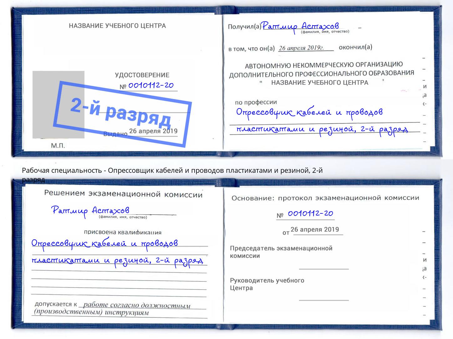 корочка 2-й разряд Опрессовщик кабелей и проводов пластикатами и резиной Рубцовск