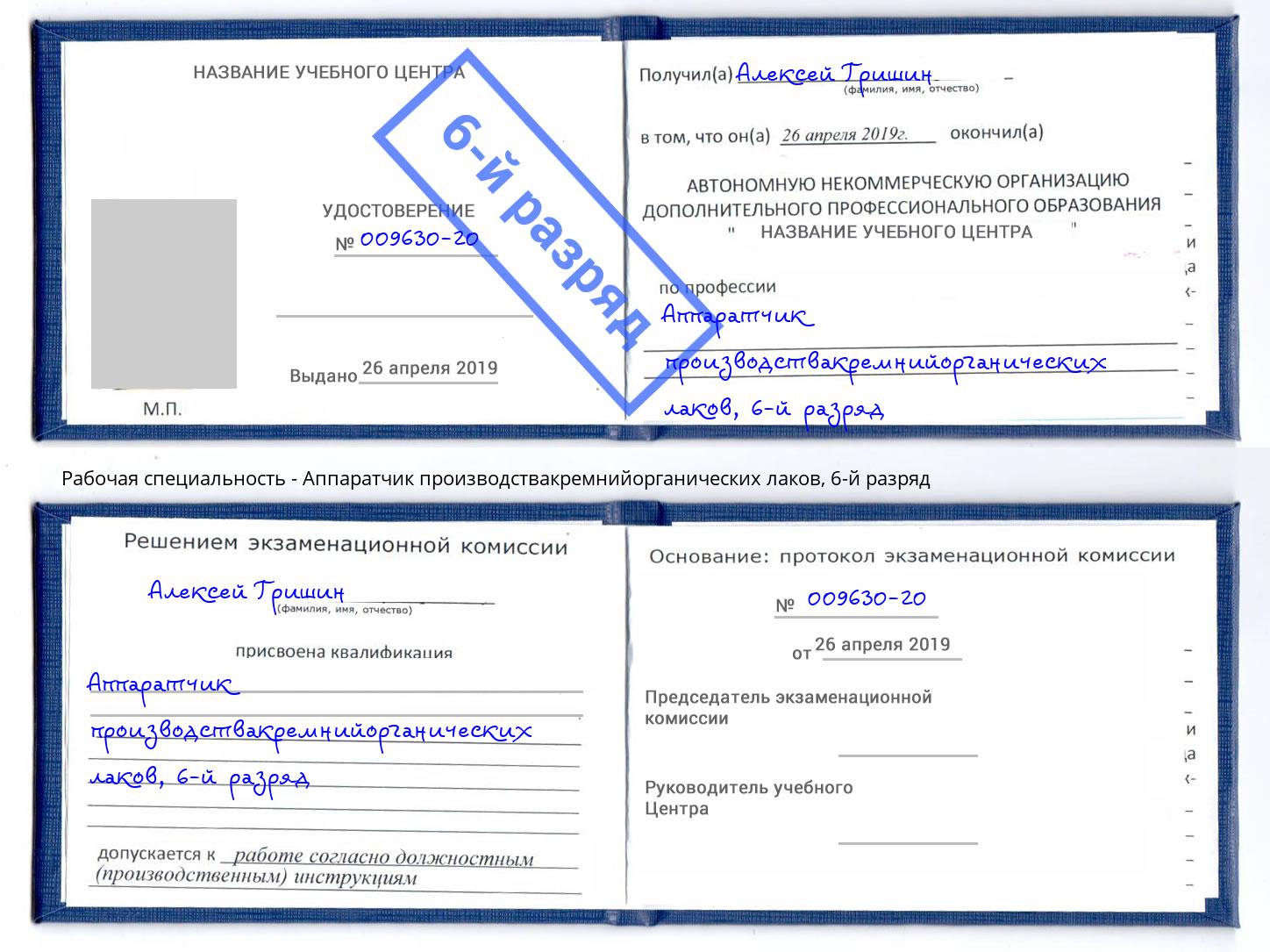 корочка 6-й разряд Аппаратчик производствакремнийорганических лаков Рубцовск