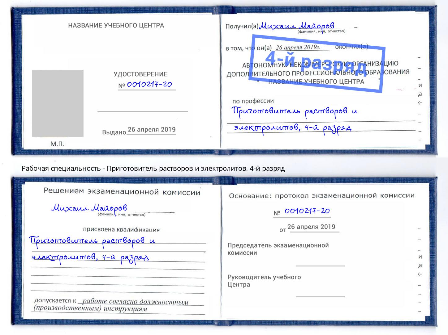 корочка 4-й разряд Приготовитель растворов и электролитов Рубцовск