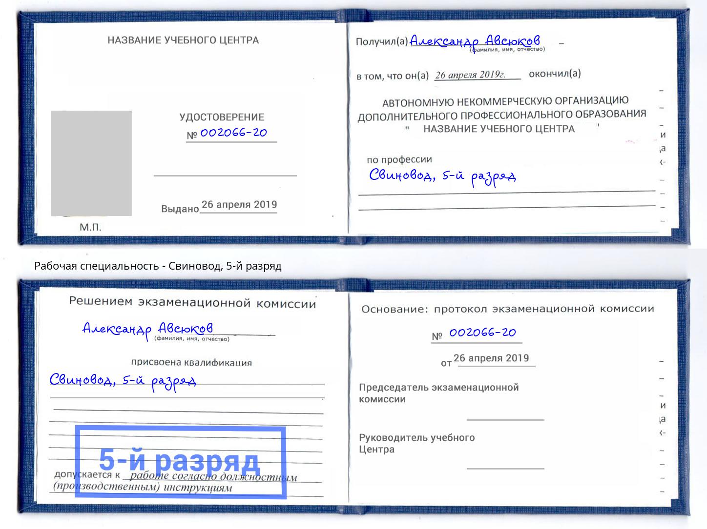 корочка 5-й разряд Свиновод Рубцовск