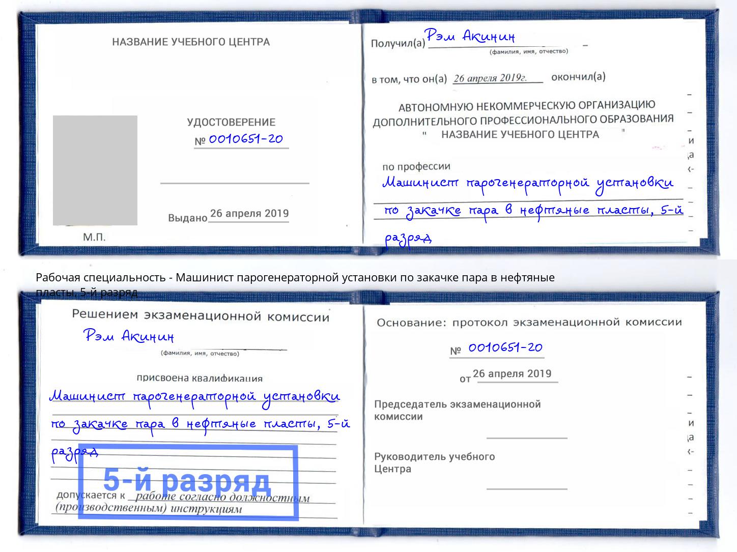 корочка 5-й разряд Машинист парогенераторной установки по закачке пара в нефтяные пласты Рубцовск