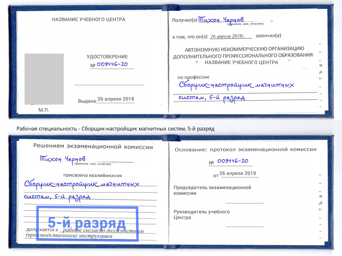 корочка 5-й разряд Сборщик-настройщик магнитных систем Рубцовск