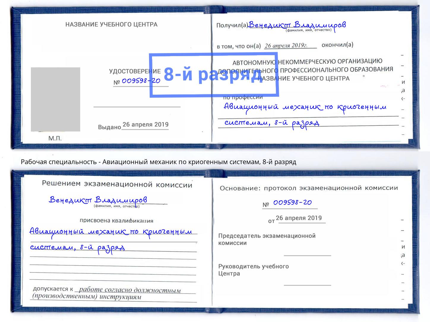 корочка 8-й разряд Авиационный механик по криогенным системам Рубцовск